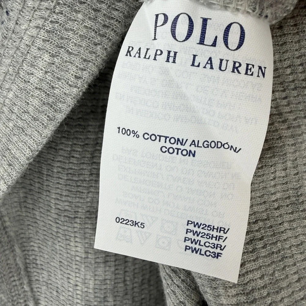 Polo Ralph Lauren Shirt Mens Large Gray Waffle Pony Logo Henley Sleep Pajama NWT